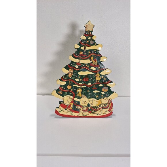 Vtg Christmas Tre Transfer Intl. Hand Painted Wood Paper Towel Holder Holiday - Picture 1 of 8